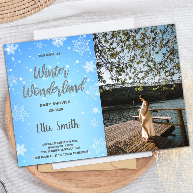 Vinterfoto för babyskor Vita Snö Inbjudningar (Winter Baby Shower Invitations White Snow Photo)