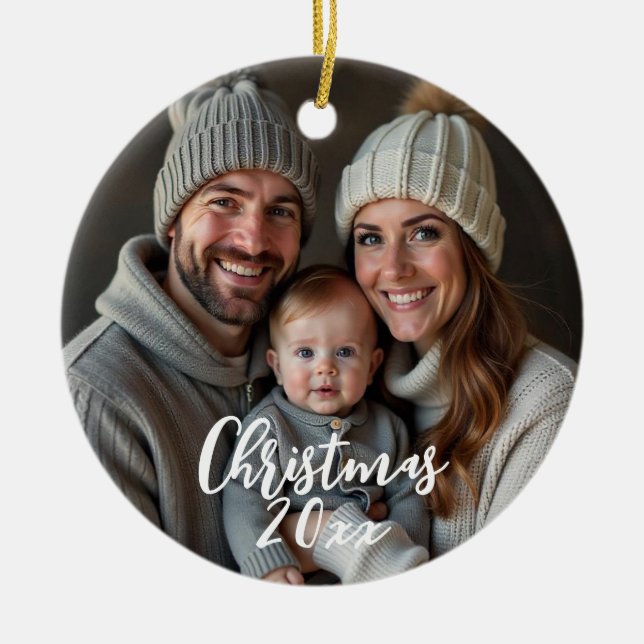 vinterfoto för snö flake julgransprydnad keramik (Framsidan)