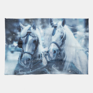 Vinterfoto för vackert Horse Team Kökshandduk