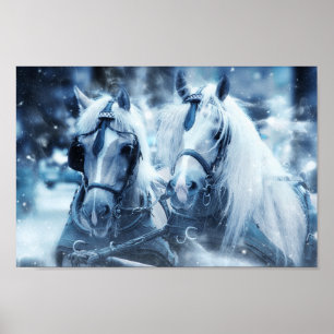 Vinterfoto för vackert Horse Team Poster