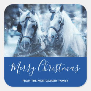 Vinterfoto jul för det vackra Horse Team Fyrkantigt Klistermärke