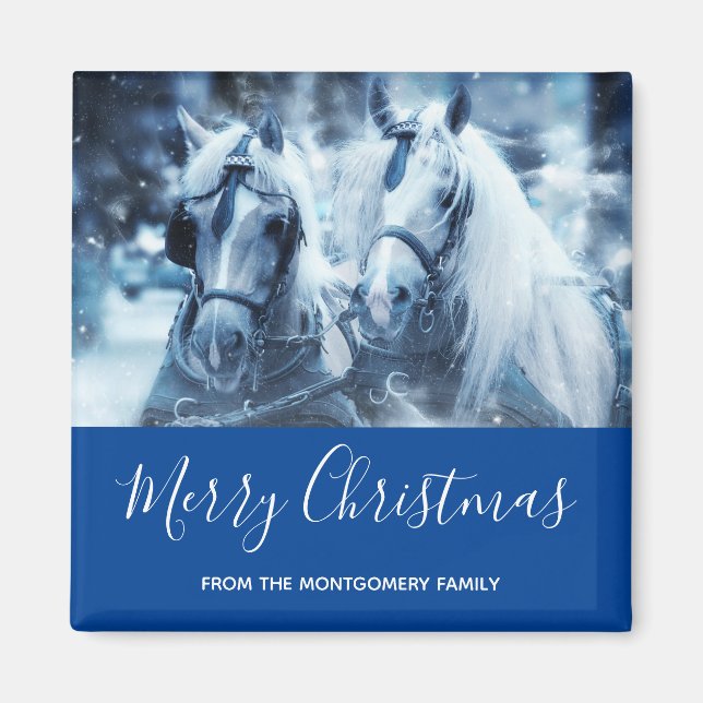 Vinterfoto jul för det vackra Horse Team Magnet (Framsidan)