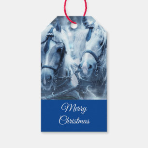 Vinterfoto jul för det vackra Horse Team Presentetikett
