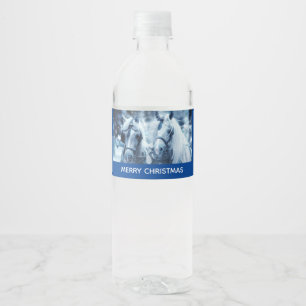 Vinterfoto jul för det vackra Horse Team Vattenflaskor Etikett
