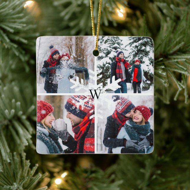 Vinterfotocollage Minnessaker Monogram jul Julgransprydnad Keramik (Träd)