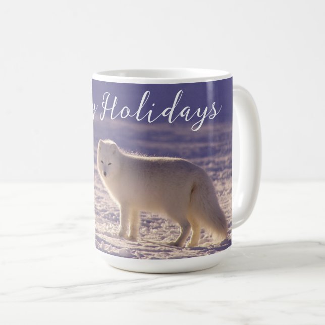 Vinterfotografi för Cute White Arktis Fox Snö Kaffemugg (Framsida höger)