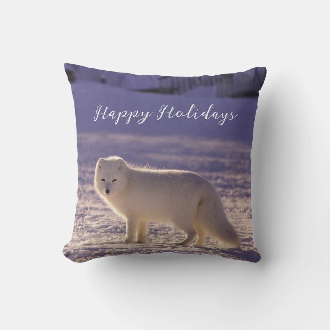 Vinterfotografi för Cute White Arktis Fox Snö Kudde (Framsida)