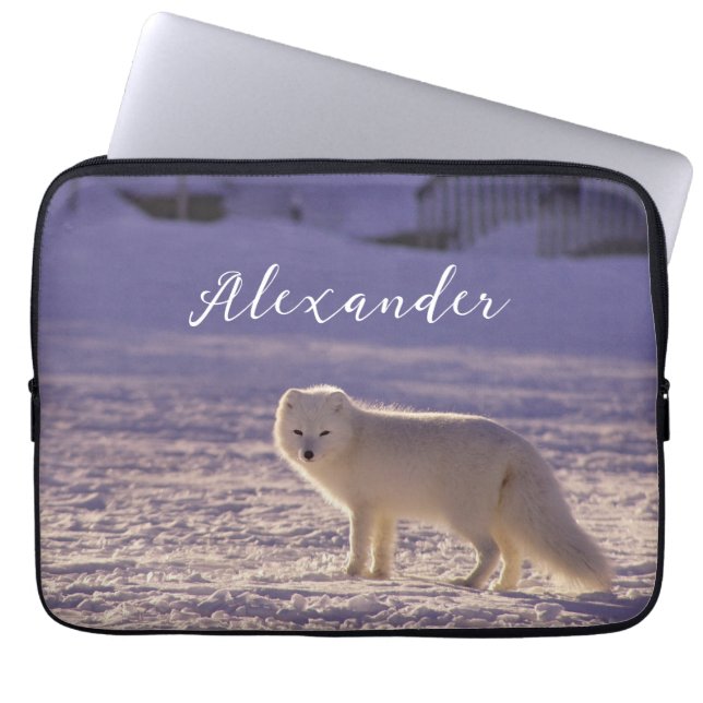 Vinterfotografi för Cute White Arktis Fox Snö Laptop Fodral (Framsidan)