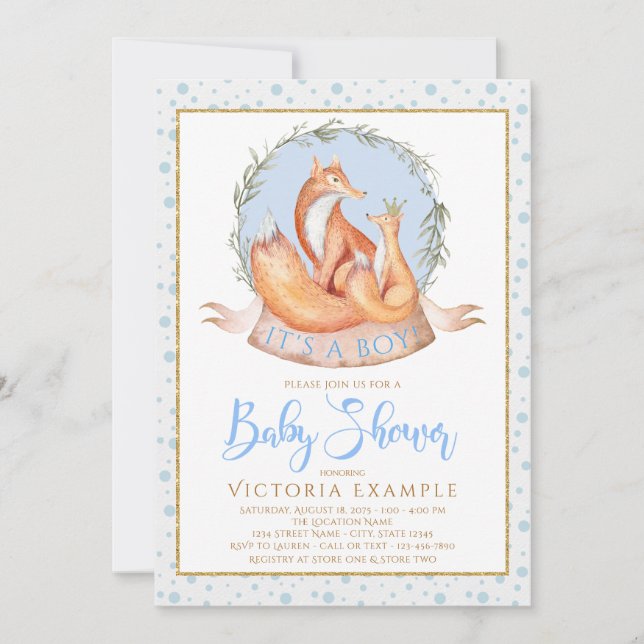 Vinterfox Boy Fall Winter Baby Shower-inbjudningar Inbjudningar (Framsida)