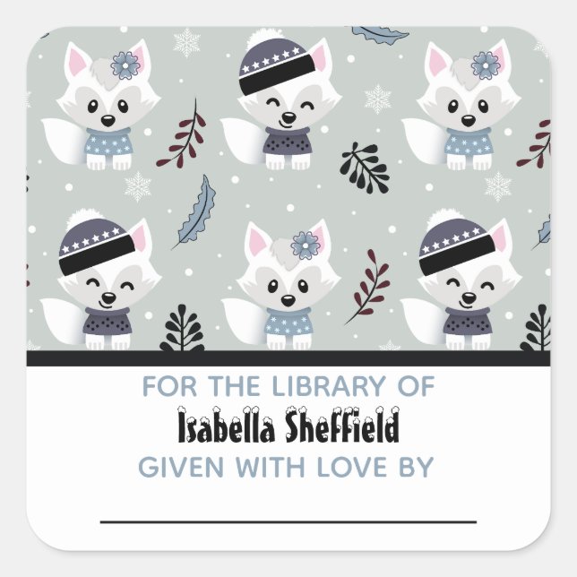 Vinterfoxor Fyrkantigt Klistermärke (Framsida)