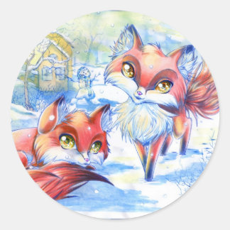 Vinterfoxor Runt Klistermärke