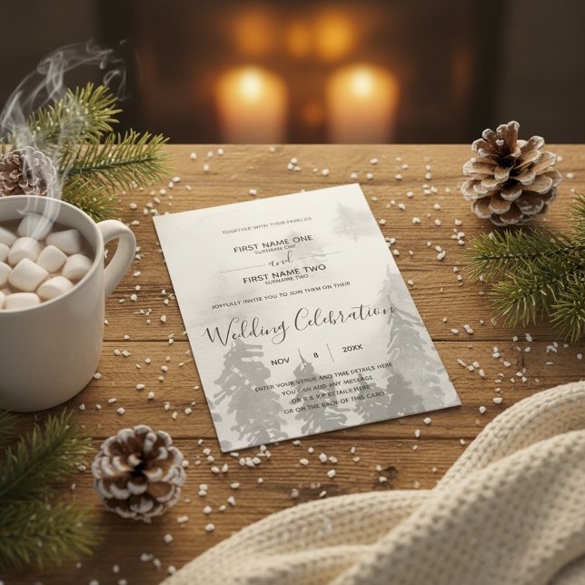 Vinterfrostig bröllopsinbjudan inbjudningar (Winter frosty wedding invitation.)