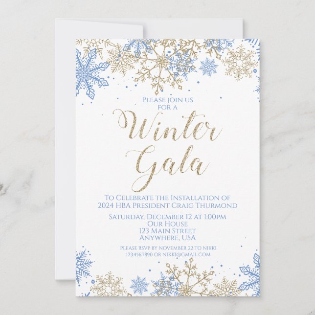 Vintergala Blå och Guld Inbjudan (Framsida)