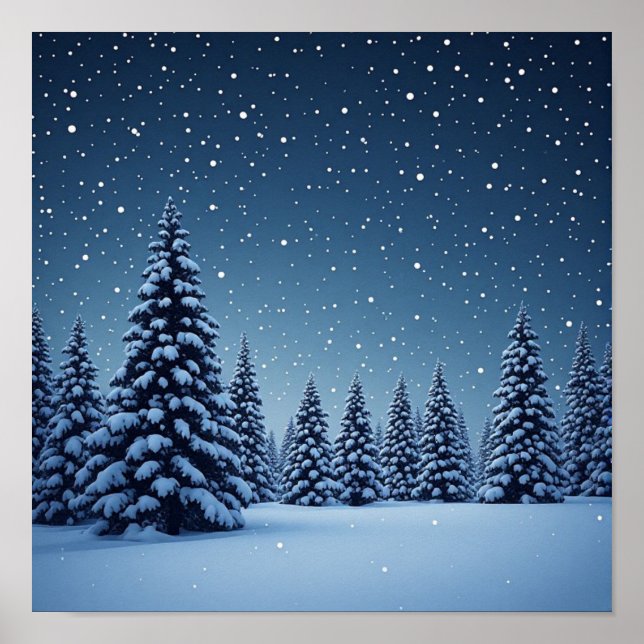 Vintergatan ovanför snötäckta toppar poster (Framsidan)