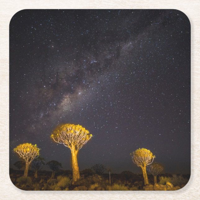 Vintergatan Quiver Tree | Keetmanshoop Namibia Underlägg Papper Kvadrat (Framsidan)