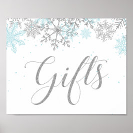 Vintergåvor Onederland Blå Silver Snöflinga Poster