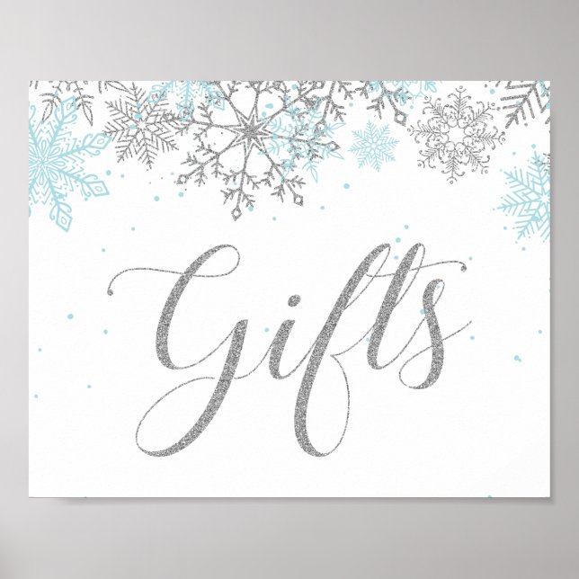 Vintergåvor Onederland Blå Silver Snöflinga Poster (Framsidan)