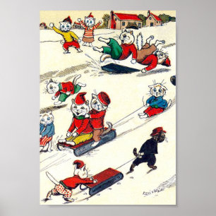 Vinterglädje i katternas land, Louis Wain Poster
