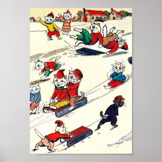 Vinterglädje i katternas land, Louis Wain Poster (Framsidan)