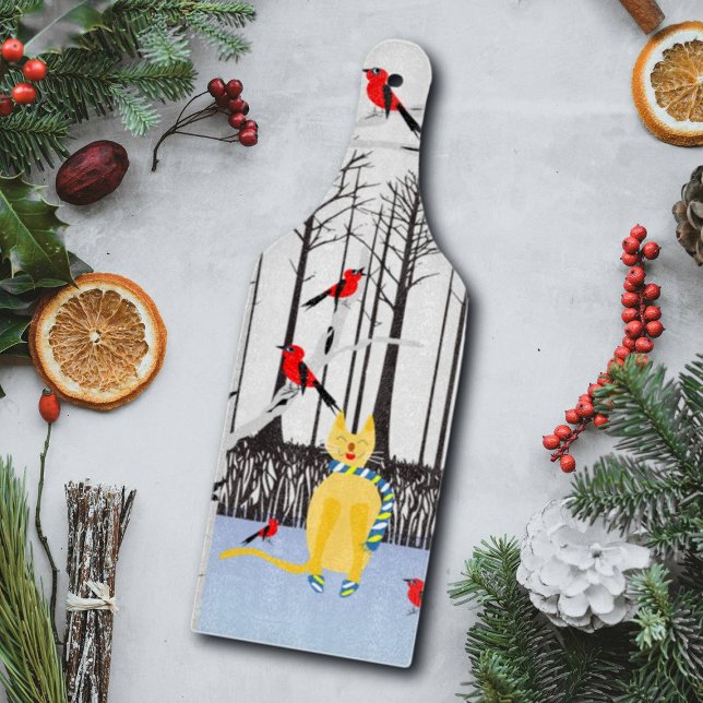 Vinterglädje - Katt med halsduk Björkträd Kardinal (Skapare uppladdad)