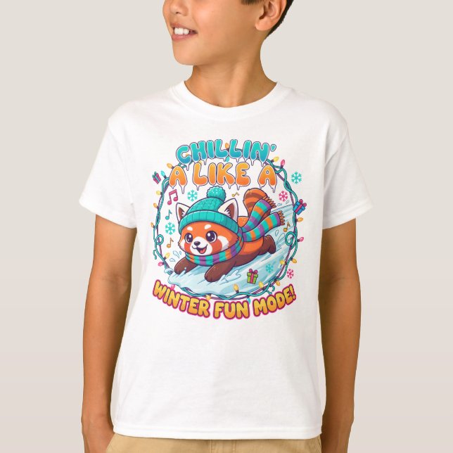 Vinterglädje Mode Röd Panda T Shirt (Framsida)