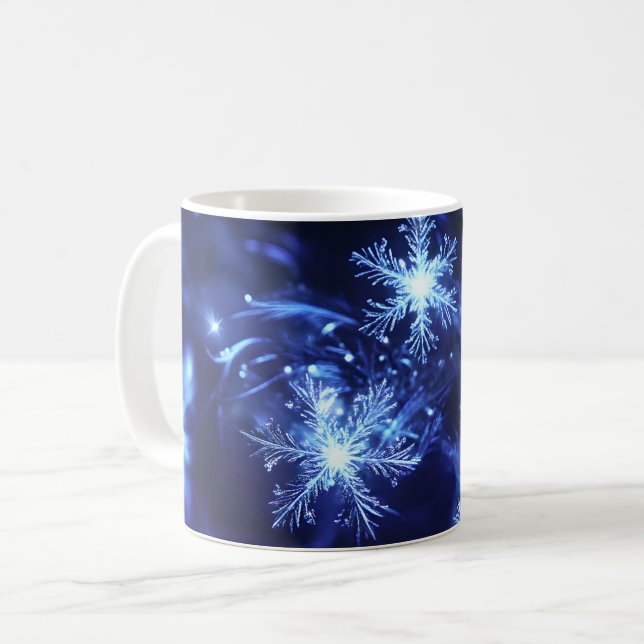 Vinterglitter Blå Snöflingor Kaffemugg (Framsida vänster)
