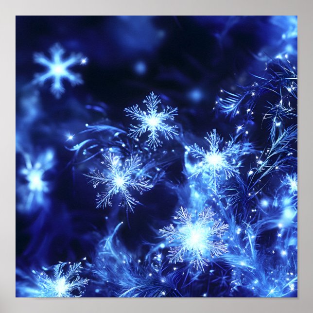 Vinterglitter Blå Snöflingor Poster (Framsidan)