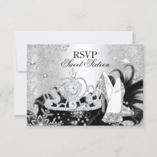 Vinterglitter Snöflinga Silver Sweet 16 RSVP Inbjudningar