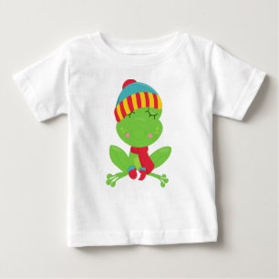 Vintergrodor, cute Frog, Grönt Frog, Hat, Scarf T Shirt