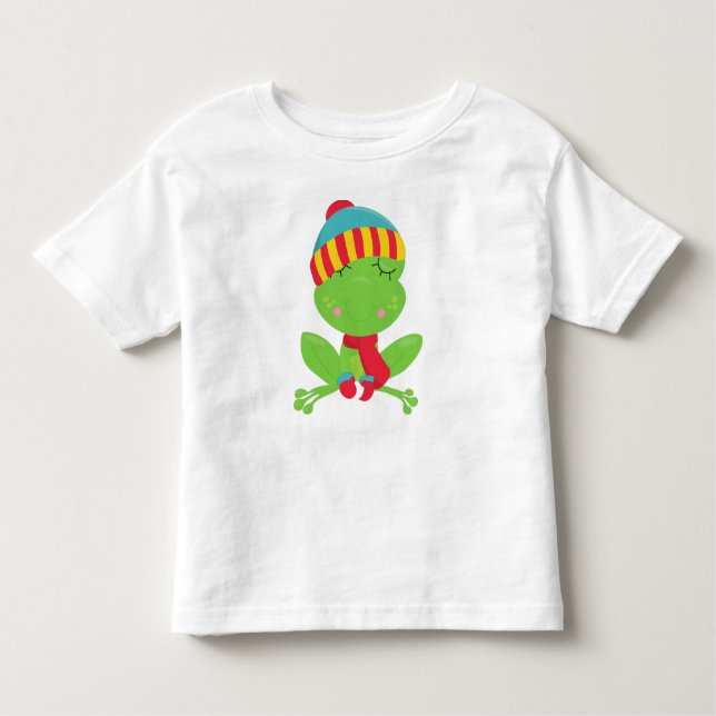 Vintergrodor, cute Frog, Grönt Frog, Hat, Scarf T Shirt (Framsida)