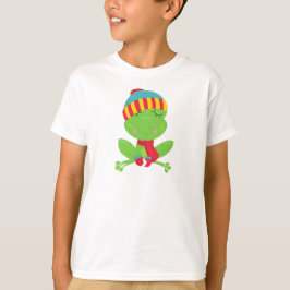 Vintergrodor, cute Frog, Grönt Frog, Hat, Scarf T Shirt