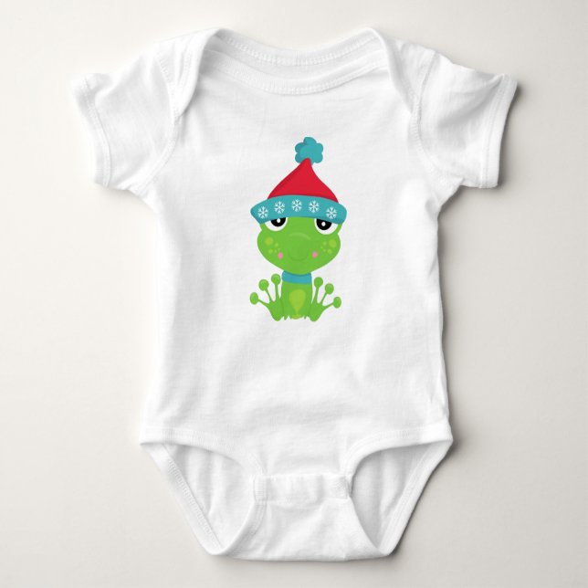 Vintergrodor, cute Frog, Grönt Frog, Scarf, Hat T Shirt (Framsida)