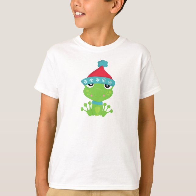 Vintergrodor, cute Frog, Grönt Frog, Scarf, Hat T Shirt (Framsida)