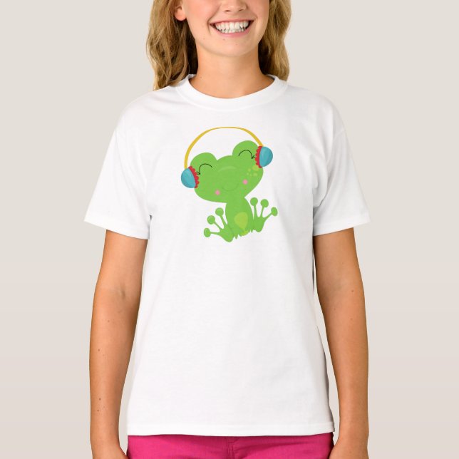 Vintergrog, Cute Frog, Grönt Frog, öronsvampar T Shirt (Framsida)