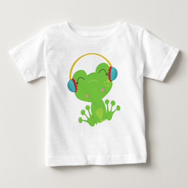 Vintergrog, Cute Frog, Grönt Frog, öronsvampar T Shirt (Framsida)