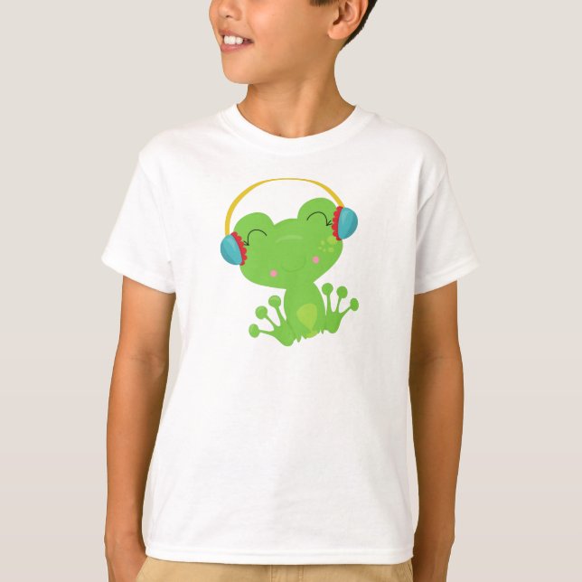 Vintergrog, Cute Frog, Grönt Frog, öronsvampar T Shirt (Framsida)