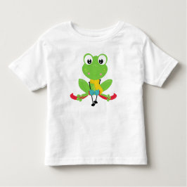 Vintergrog, Cute Frog, Grönt Frog, Skis, Skiing T Shirt