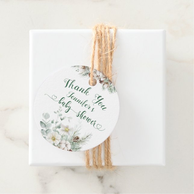 Vintergrön babydusch för träd gräs gåvor etiketter (På plats)