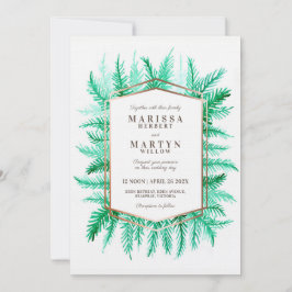 Vintergrön bladvattenfärg grönt bröllop inbjudningar