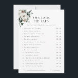 Vintergrön Blommigt där de spelade kort<br><div class="desc">Vi presenterar vår häpnadsväckande möhippa för vintertid: "Hon sa,  han sa"-spelkort,  med en vacker blommigt av buketter med vit ros och vintergrej,  gräs-koner och eukalyptus.</div>