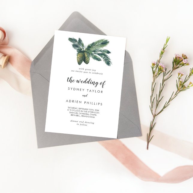 Vintergrön Bröllop i inbjudan (Skapare uppladdad)