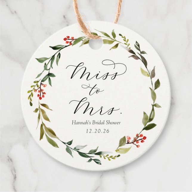 Vintergrön Bröllopsdusch Eleganta presentkort Gåvor Etiketter (Framsida)