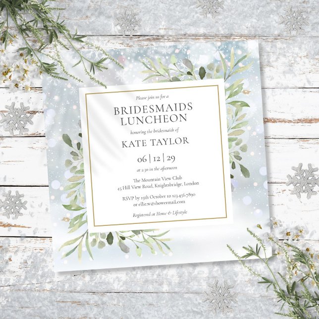 Vintergrön Brudtärna Luncheon Square Inbjudningar (Winter Greenery Bridesmaids Luncheon Square Invitation)