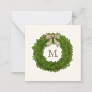 vintergrön cypresskrans med anpassat monogram anteckningskort