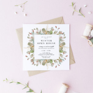 Vintergrön Elegant Fyrkantig Öppet Hus-inbjudan Inbjudningar