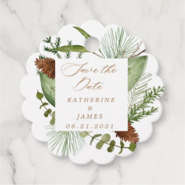 vintergrön elegant spara datumet gåvor etiketter
