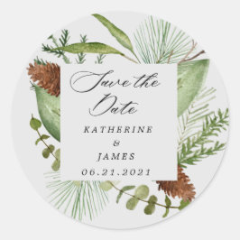 vintergrön elegant spara datumet runt klistermärke