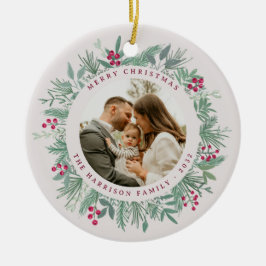 Vintergrön jul fotokransornament julgransprydnad keramik