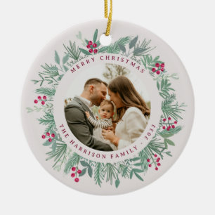 Vintergrön jul fotokransornament julgransprydnad keramik