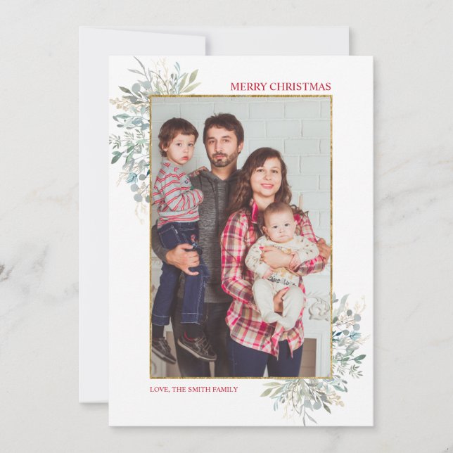 Vintergrön julfotoport, Helgdag Julkort (Framsida)